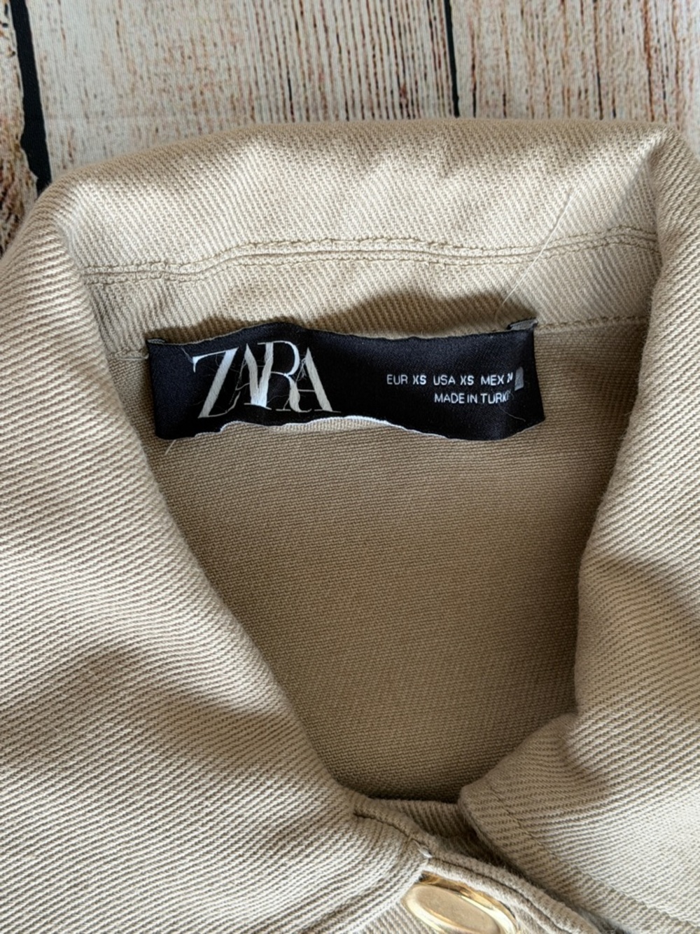 Zara Khaki Tan Cropped Utility Jacket Gold Buttons Women’s S - Picture 6 of 14